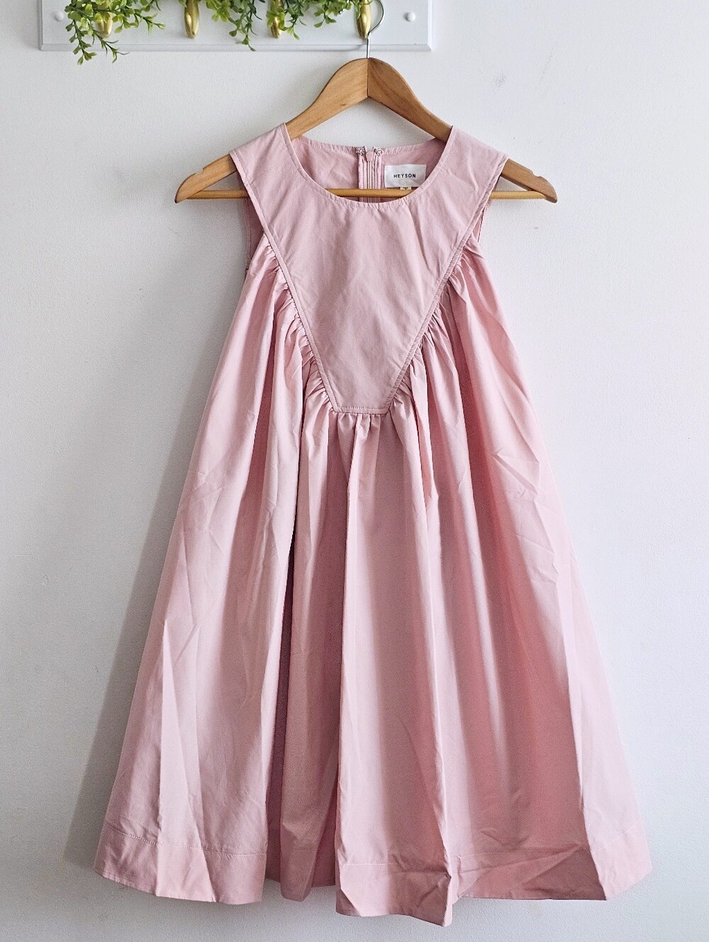 HEYSON Pink Ruffle Bib Babydoll Midi Dress Large Lined Pockets Cottagecore